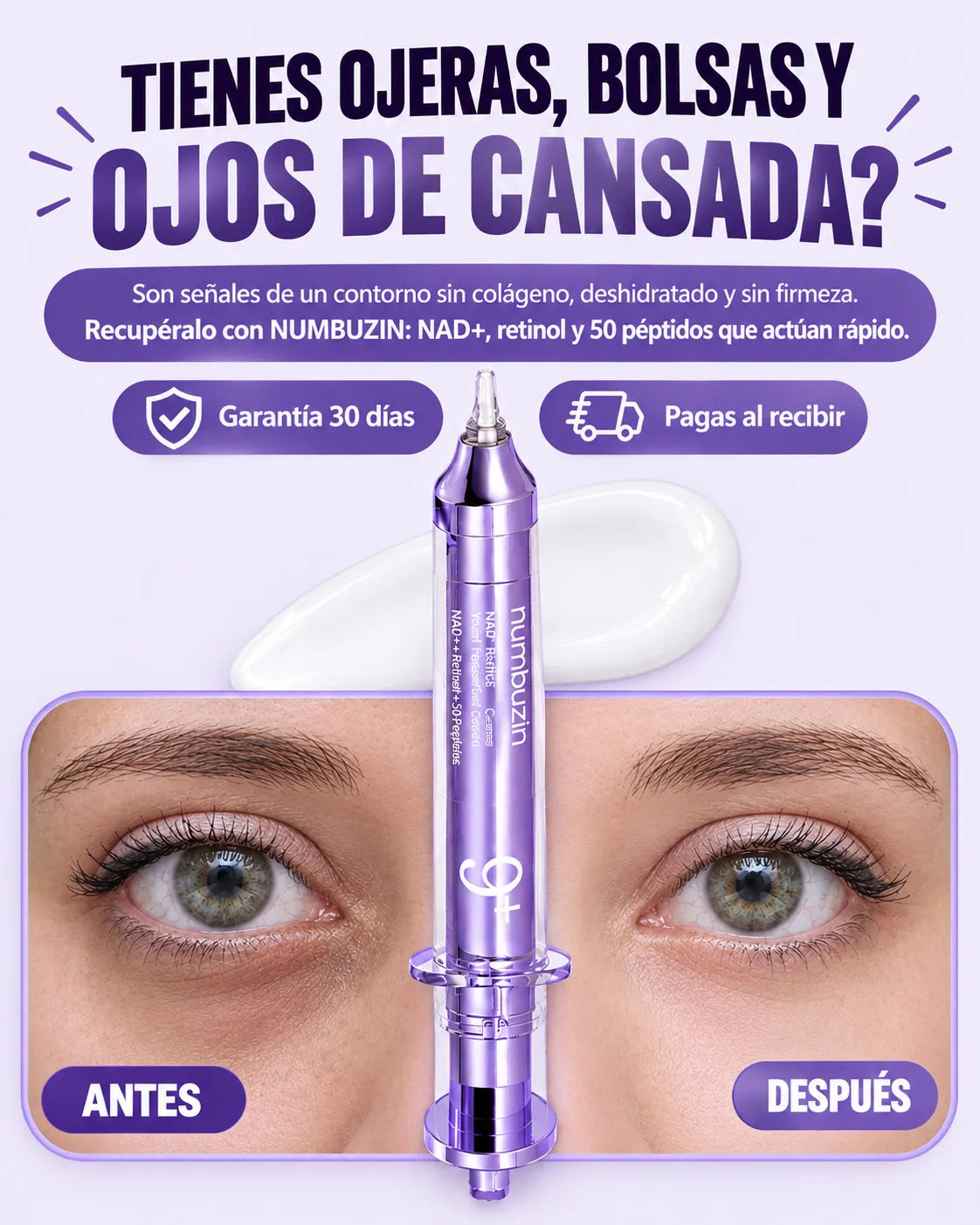 numbuzin No.9 crema de ojos con NAD+ retinol y péptidos para las ojeras