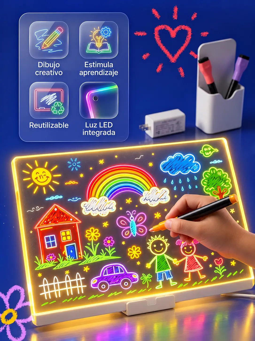 Dibujo creativo, estimula el aprendizaje, reutilizable y luz LED